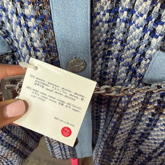 Zara Light Blue and Navy Plaid Tweed Cardigan Jacket size large - Picture 13 of 13